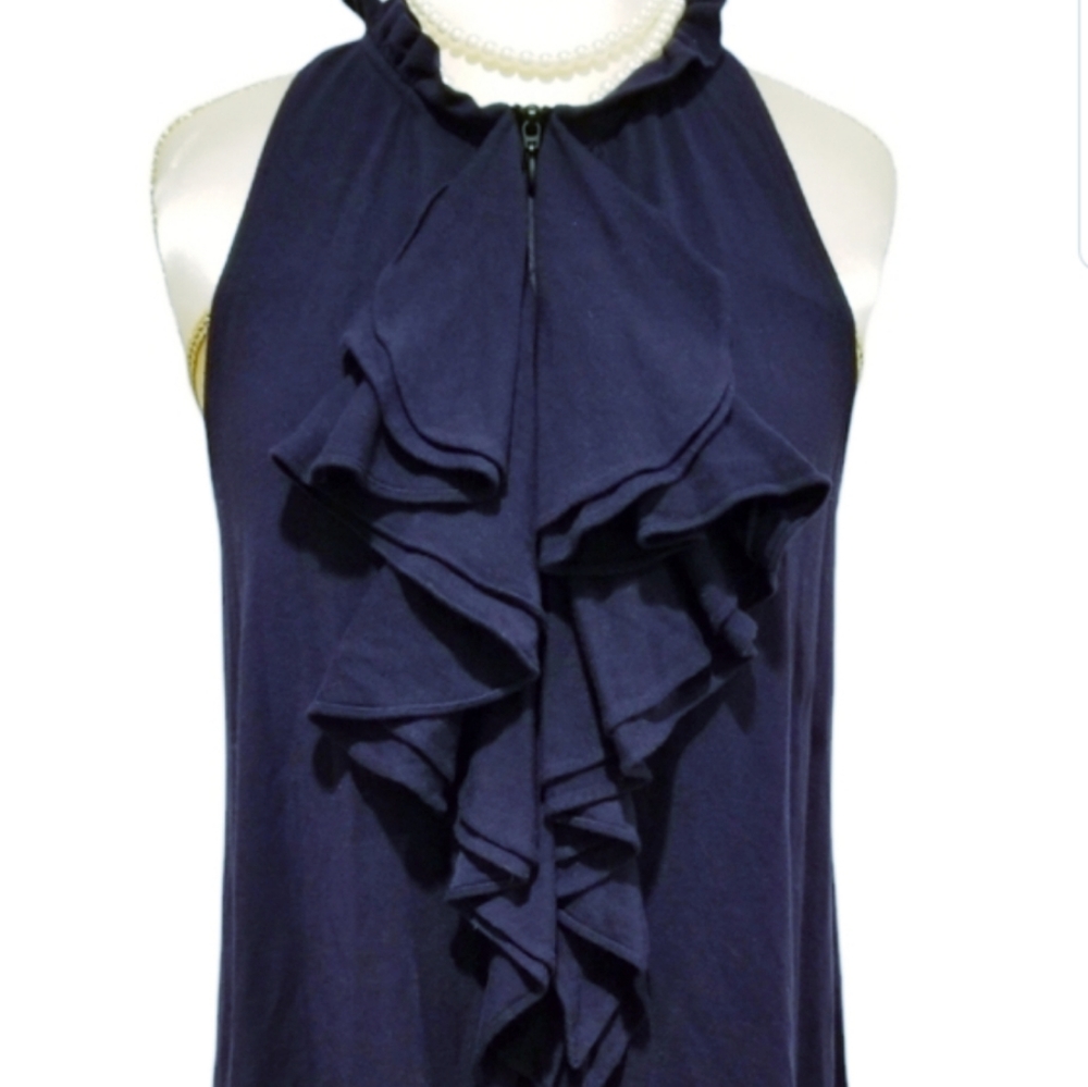 Theory Top Navy Ruffle Haltered Top - Picture 3 of 11